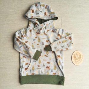 PRE-LOVED; RE-LOVED Age 3 French Terry Hoody EUC Scandi Bear/Khaki