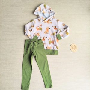 PRE-LOVED; RE-LOVED Age 3 OUTFIT: Squish Hoody and Leggings EUC Sweater Weather/Forest Green